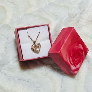 Gold plated, CZ, double heart necklace floating crystal